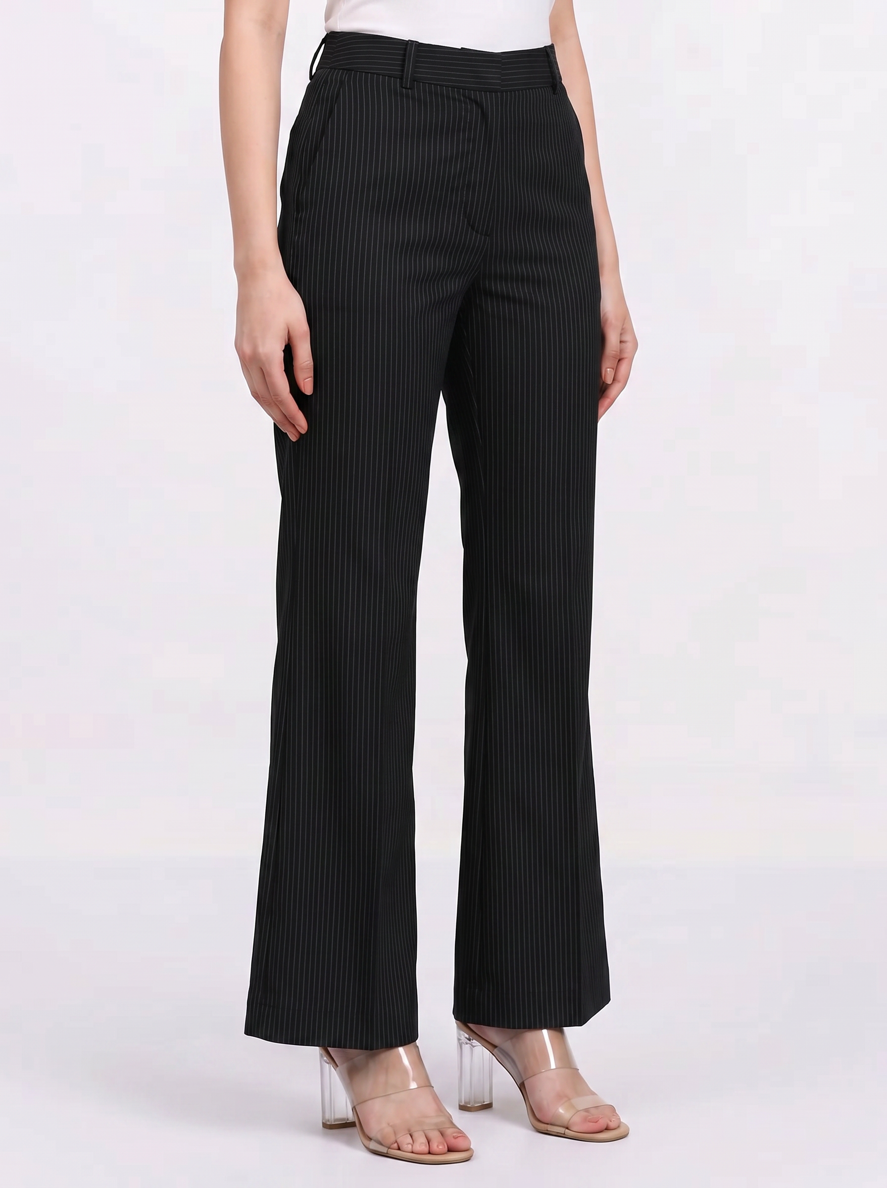 Women Black Stretch High Rise Pleated Trouser
