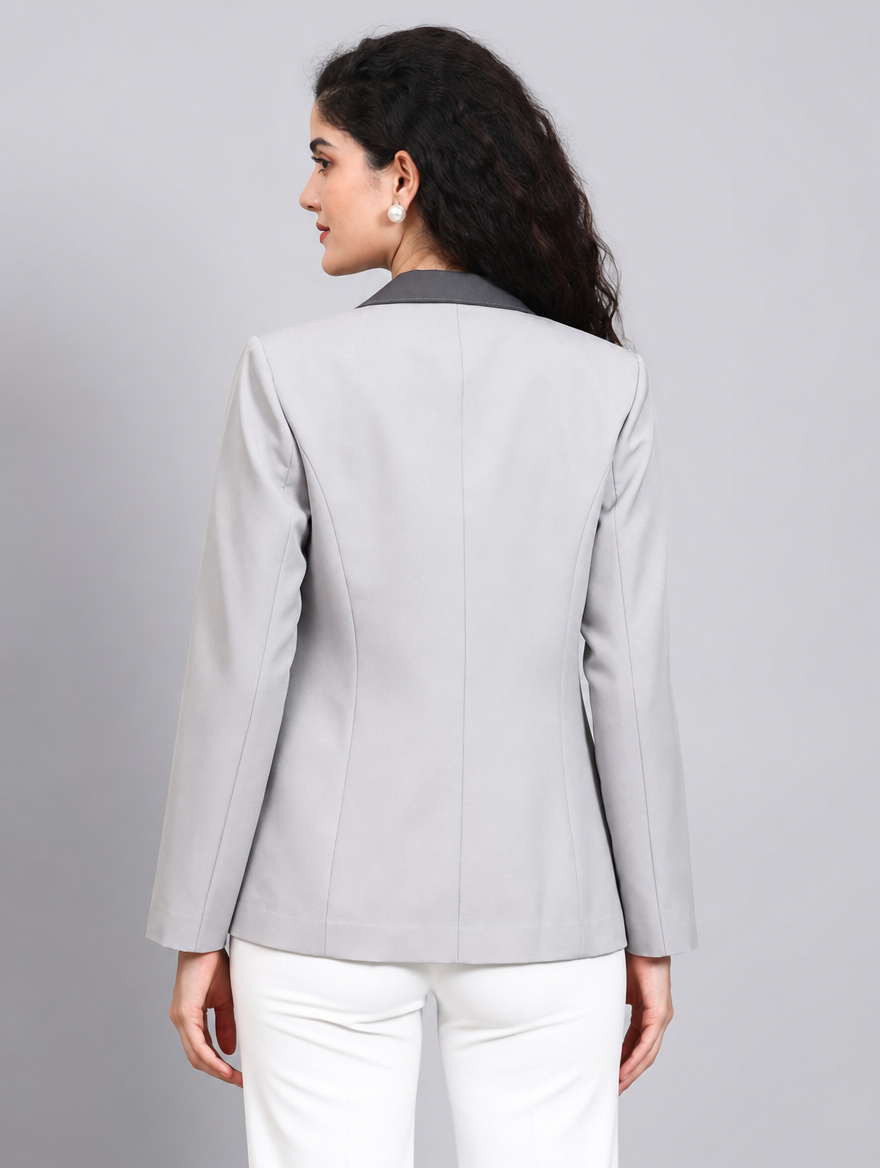 Women Light Grey Single Breasted Formal Blazer