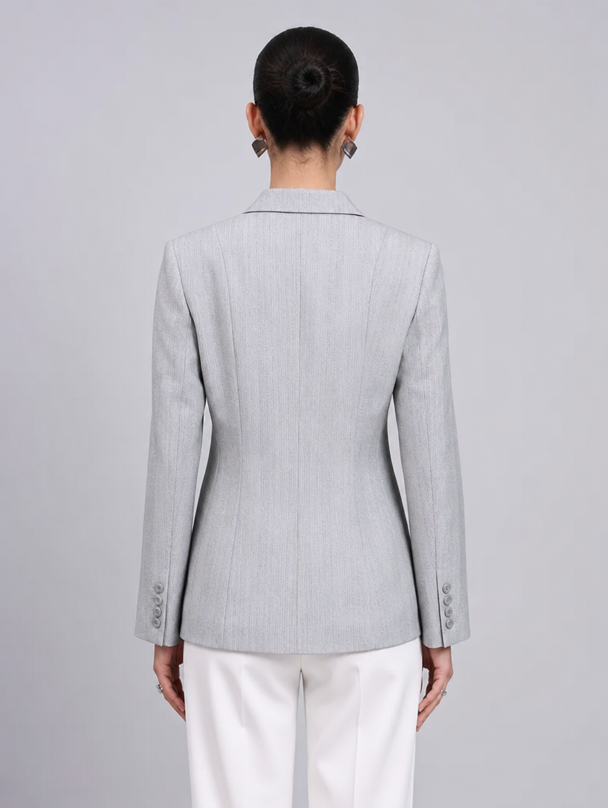 Women Grey Single Breasted Formal Blazer