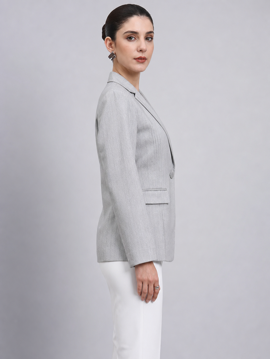 Women Grey Single Breasted Formal Blazer