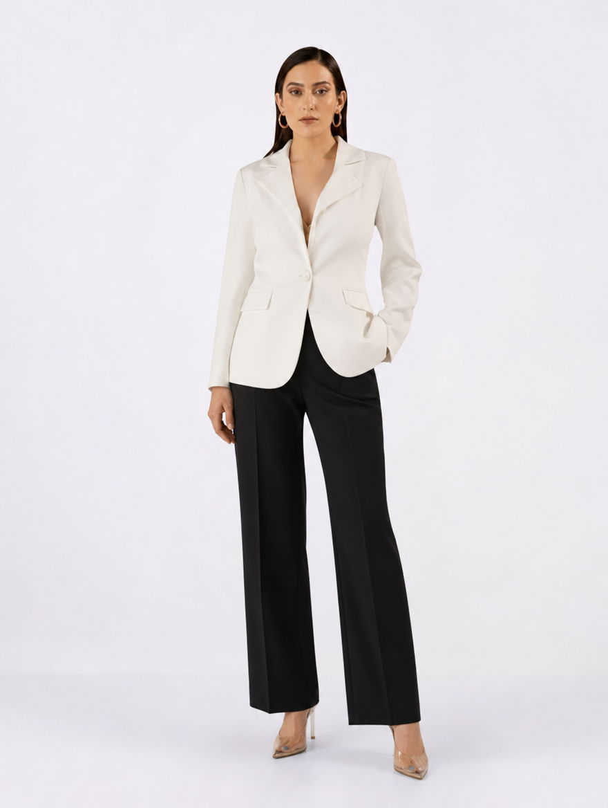 Women White Single Breasted Formal Jacket