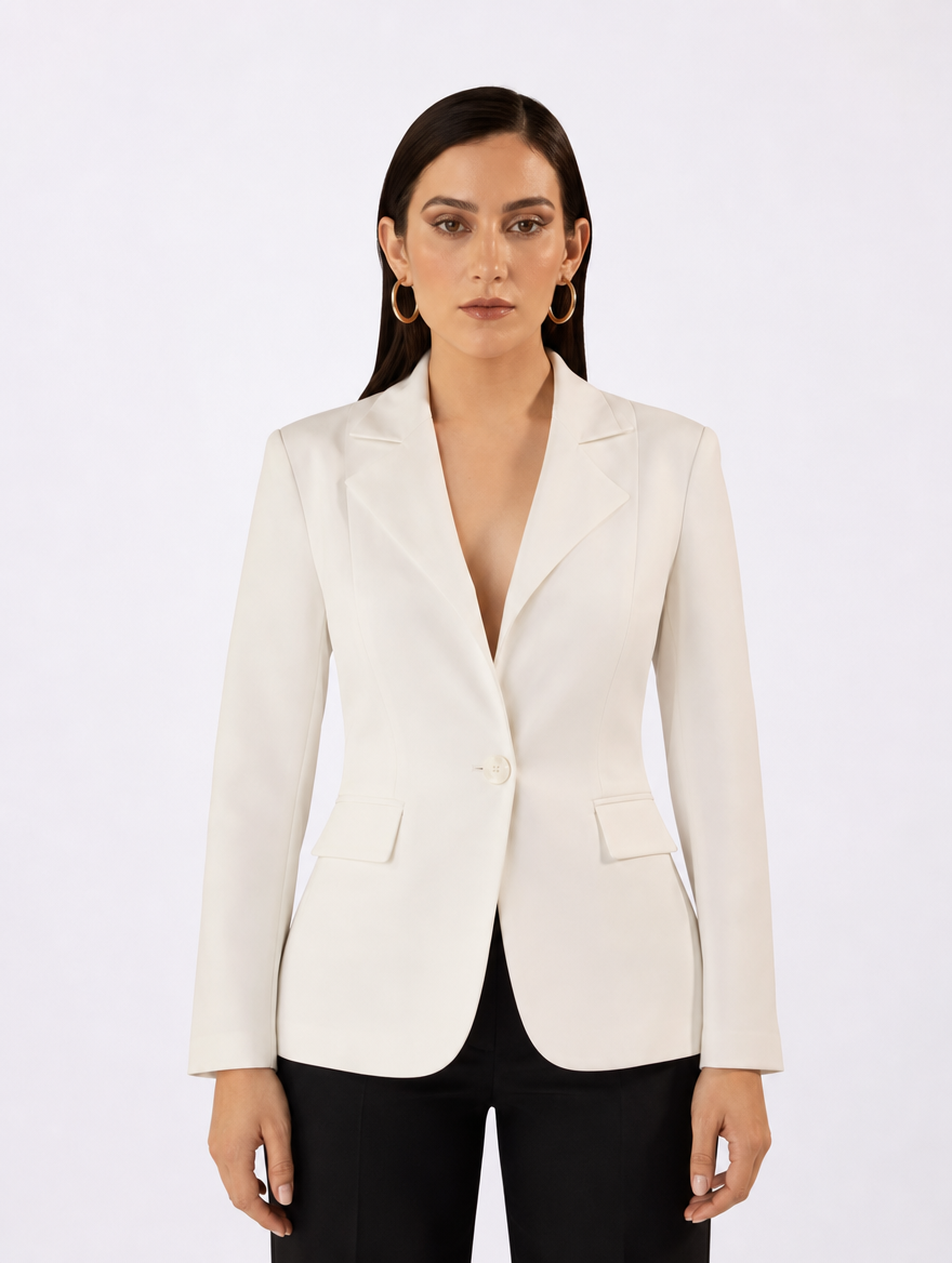 Women White Single Breasted Formal Jacket