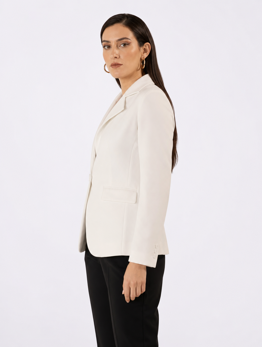 Women White Single Breasted Formal Jacket