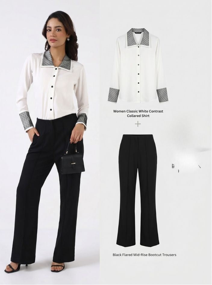 Women Classic white shirt with black flared Trousers