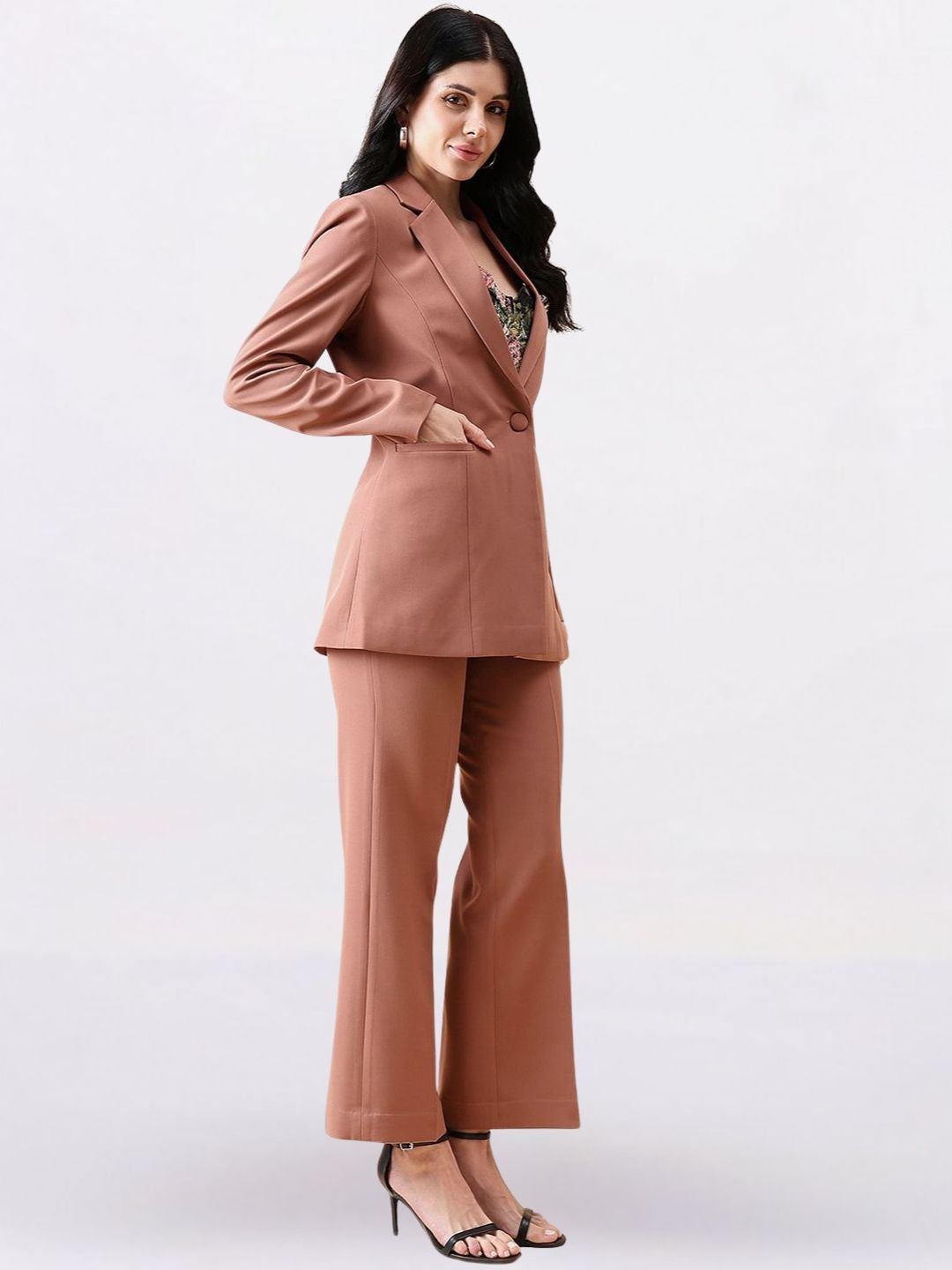 Women Peach Single-Breasted Formal Pantsuit
