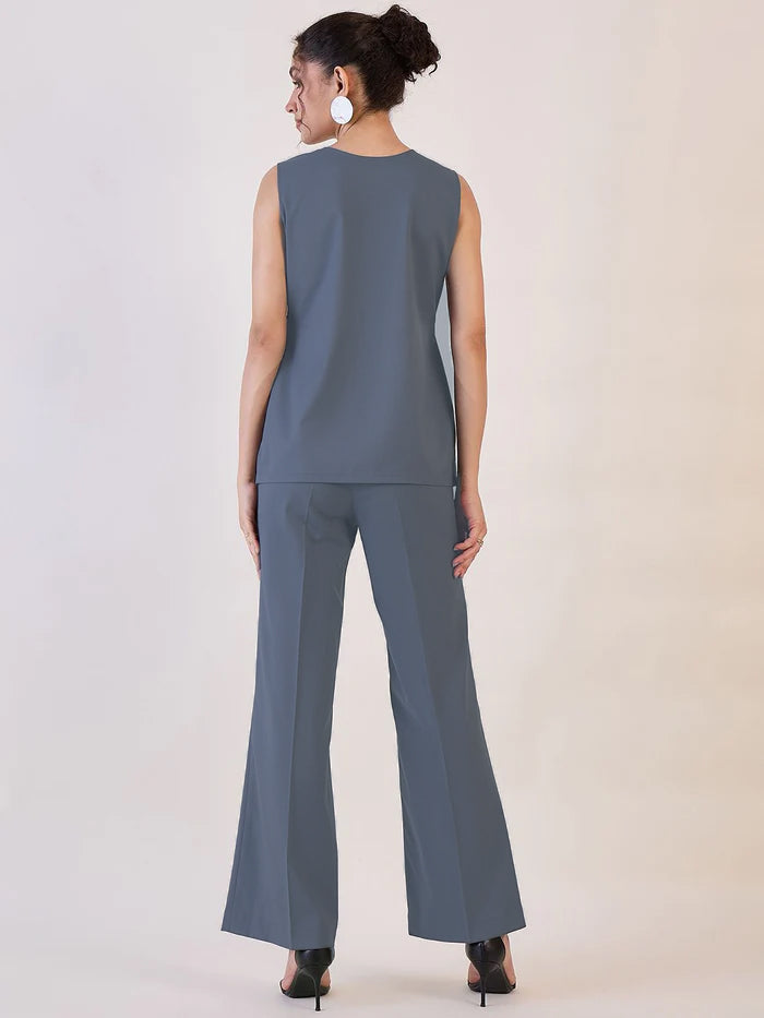 Women Round Neck Top With Straight Trousers
