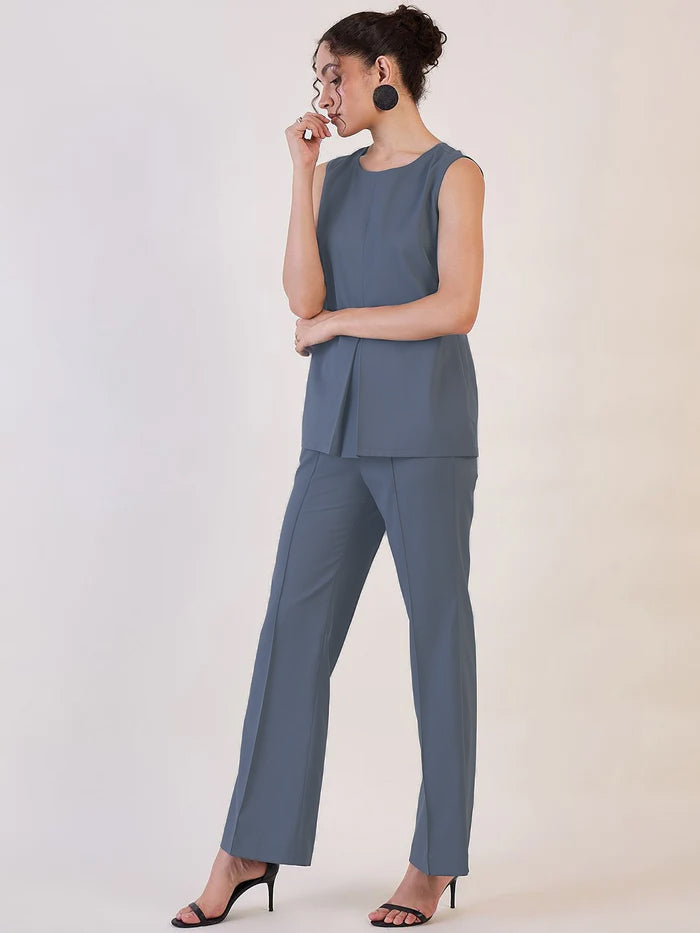 Women Round Neck Top With Straight Trousers