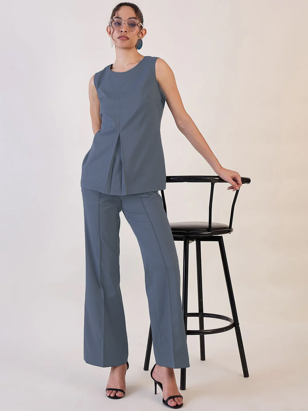Women Round Neck Top With Straight Trousers