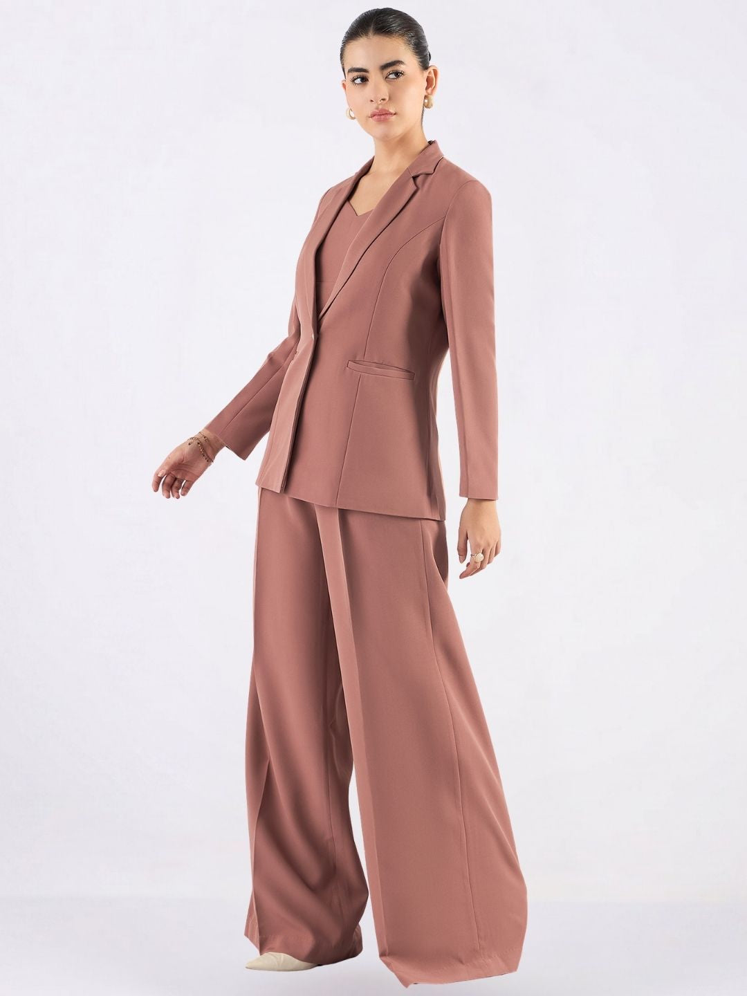 Women Peach Tailored-Fit Single-Breasted Three-Piece Formal Pantsuit