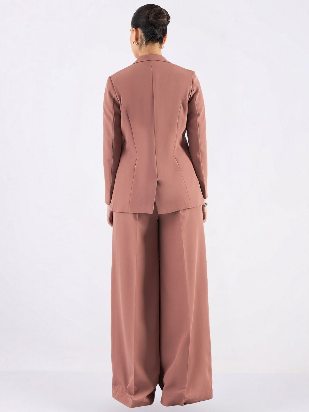 Women Peach Tailored-Fit Single-Breasted Three-Piece Formal Pantsuit