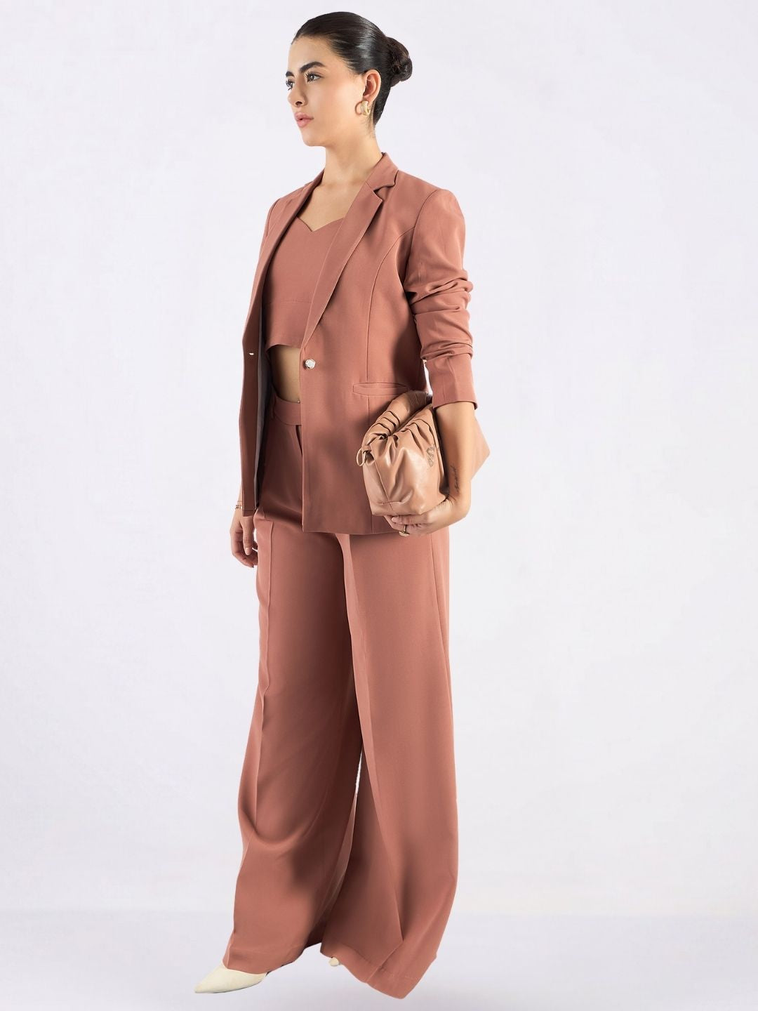 Women Peach Tailored-Fit Single-Breasted Three-Piece Formal Pantsuit