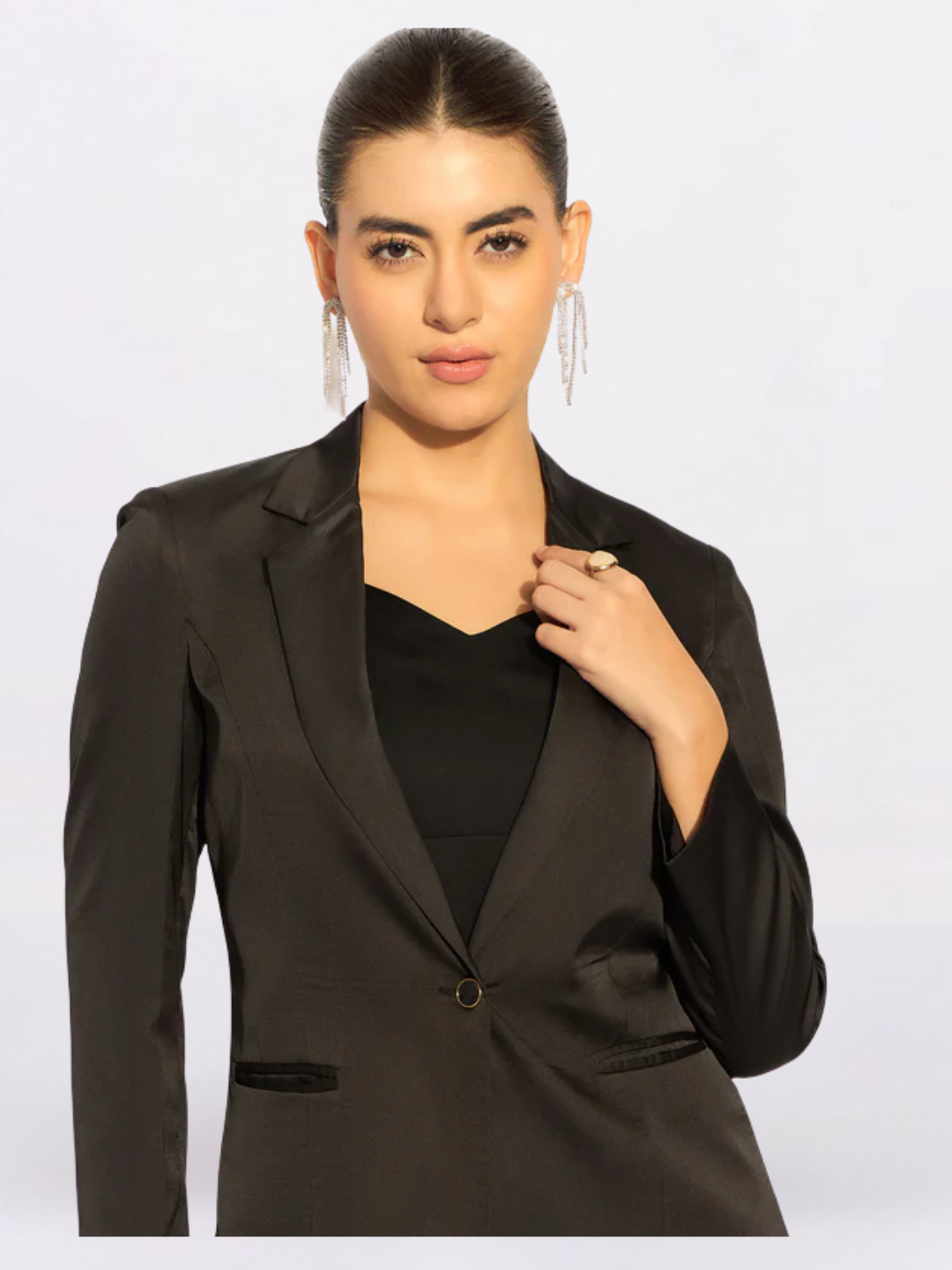 Women Black Three - Piece Satin Pantsuit