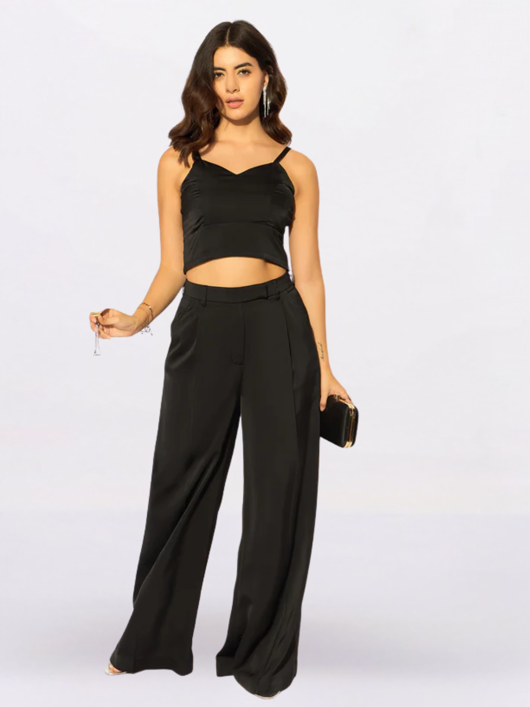 Women Black Three - Piece Satin Pantsuit