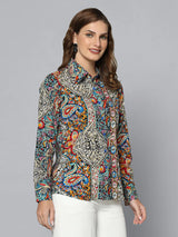 Printed Multicolor Collared Shirt With Comfort Fit Wide Bottom Stretch Trouser