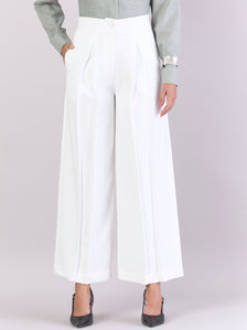 White Inverted Pleats High Waist Trouser