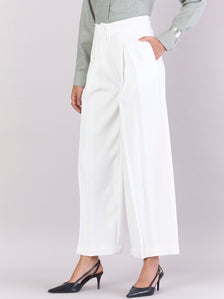 White Inverted Pleats High Waist Trouser