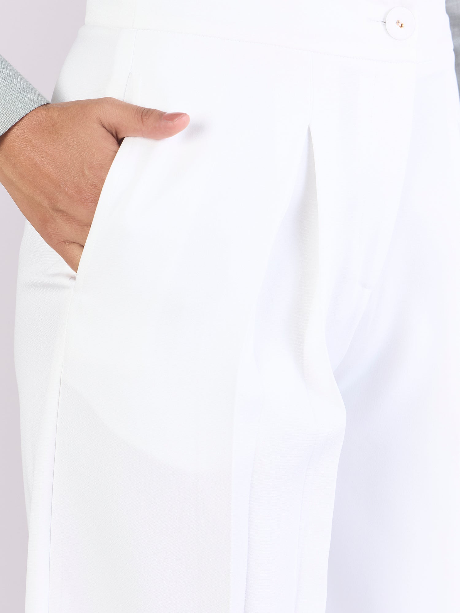 White Inverted Pleats High Waist Trouser