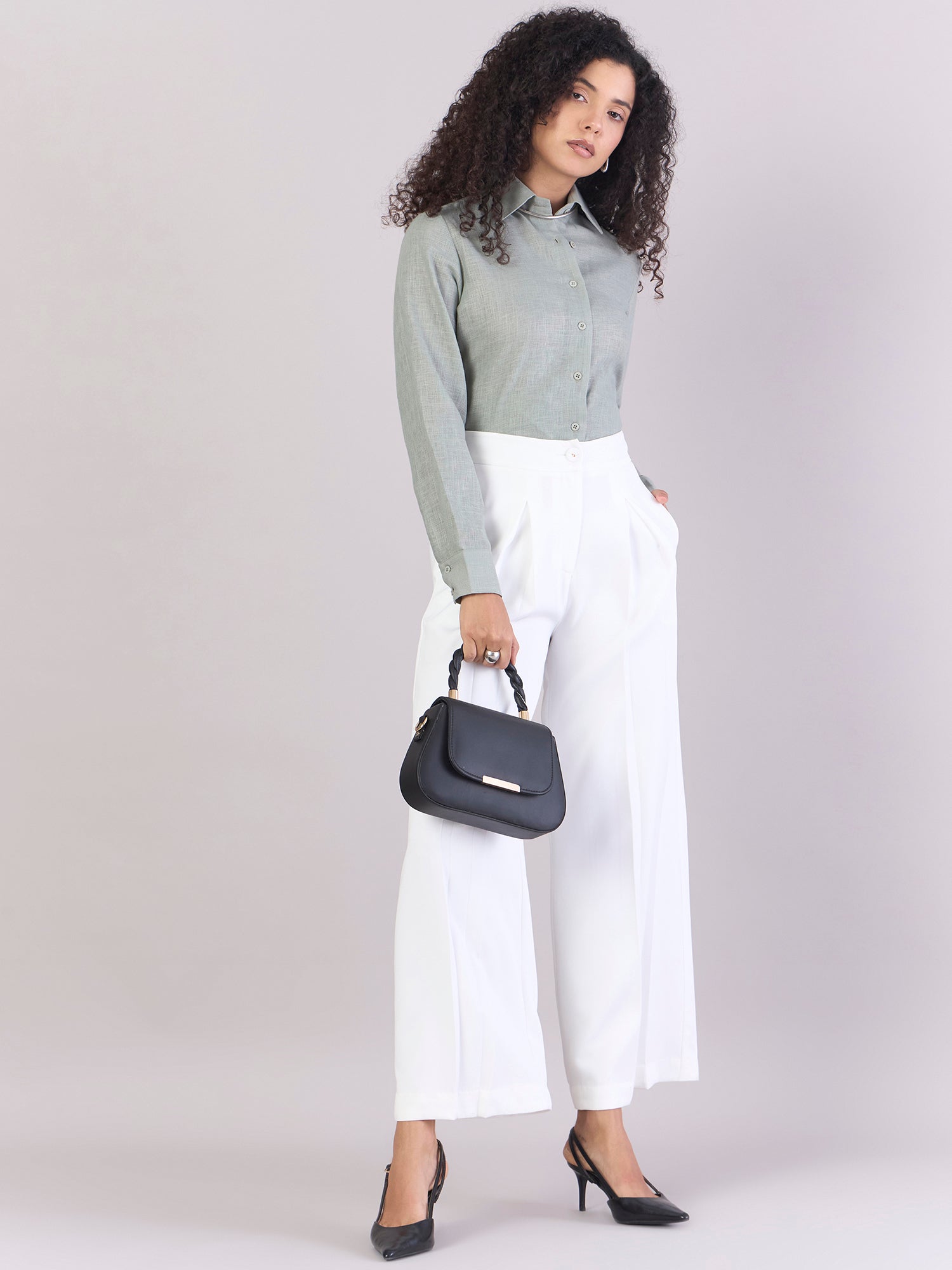White Inverted Pleats High Waist Trouser