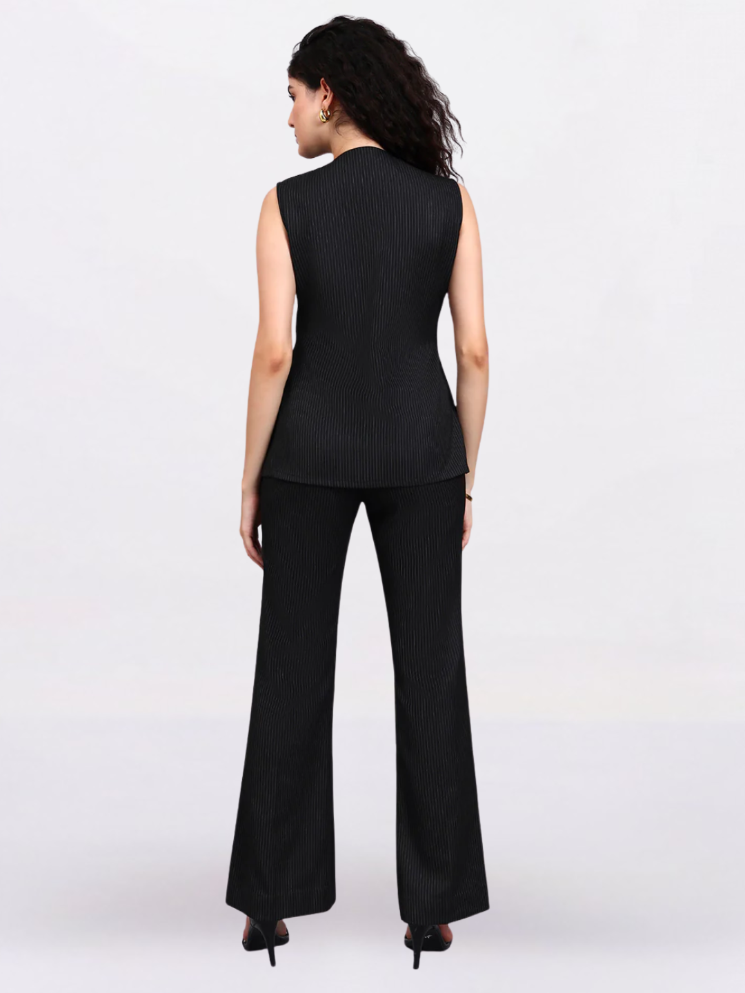 Women Black Sleek fit Pinstriped Co-Ord Set