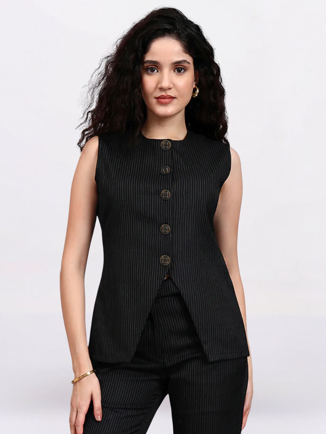 Women Black Sleek fit Pinstriped Co-Ord Set