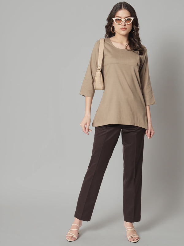 Button Detailed Top- Beige