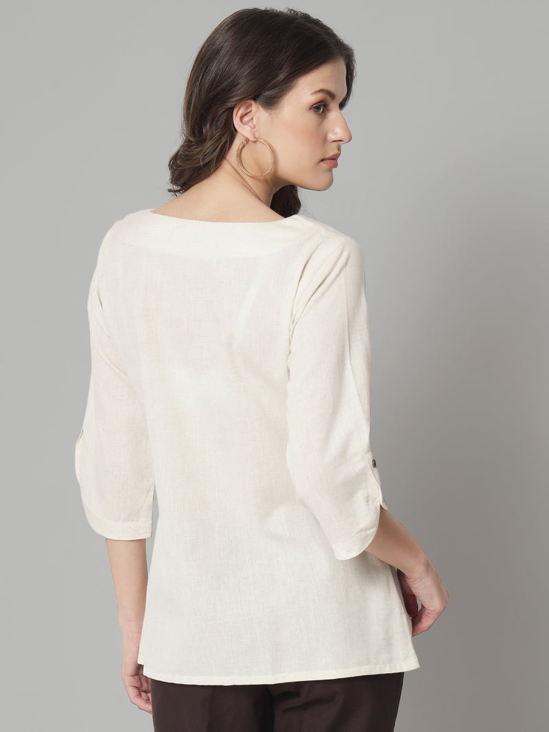 Loops and Button Detailed Top- Beige