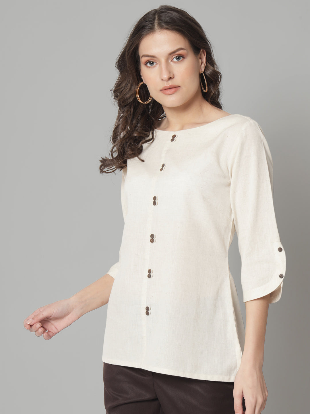 Loops and Button Detailed Top- Beige