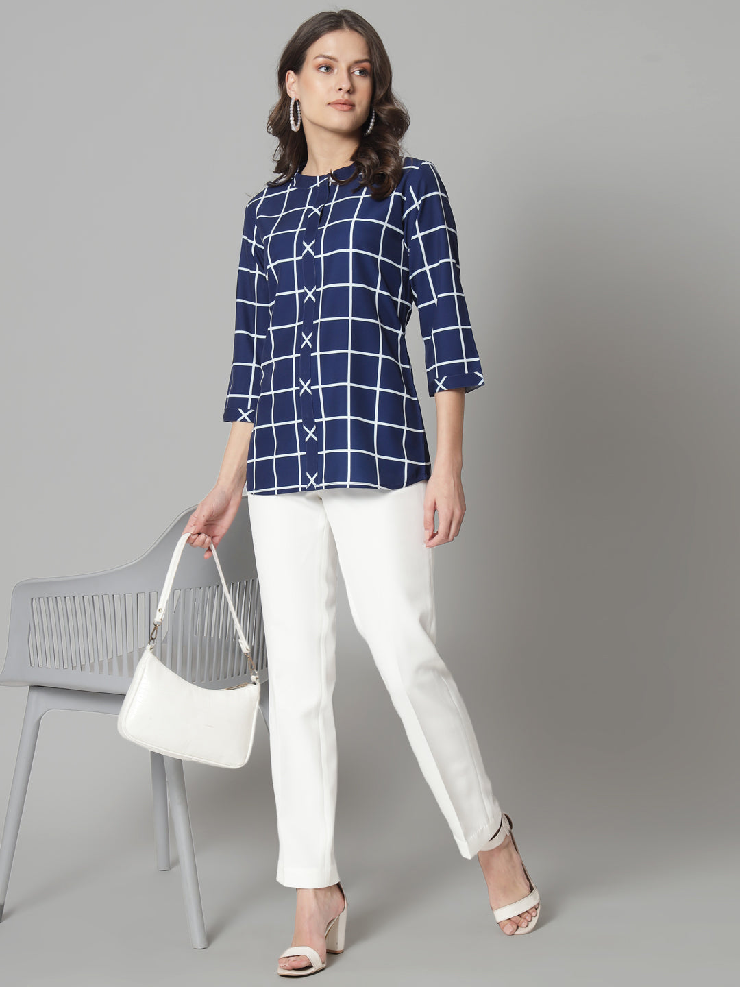 Mandarin Collar Top- Blue