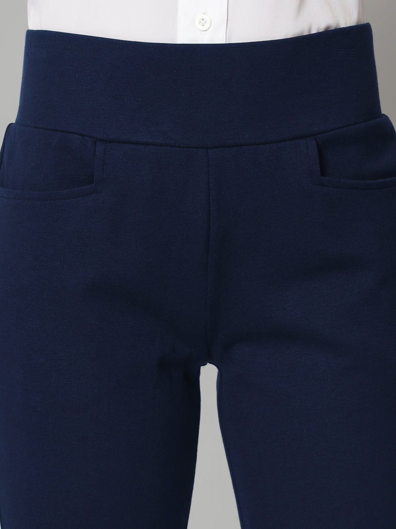Wide Belt Stretch Trouser - Navy Blue