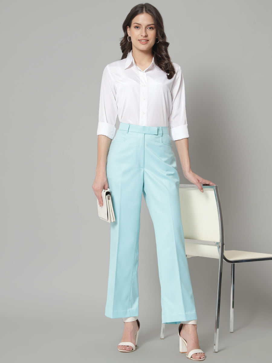 Poly Cotton Mid Waist Formal Trouser Sky Blue