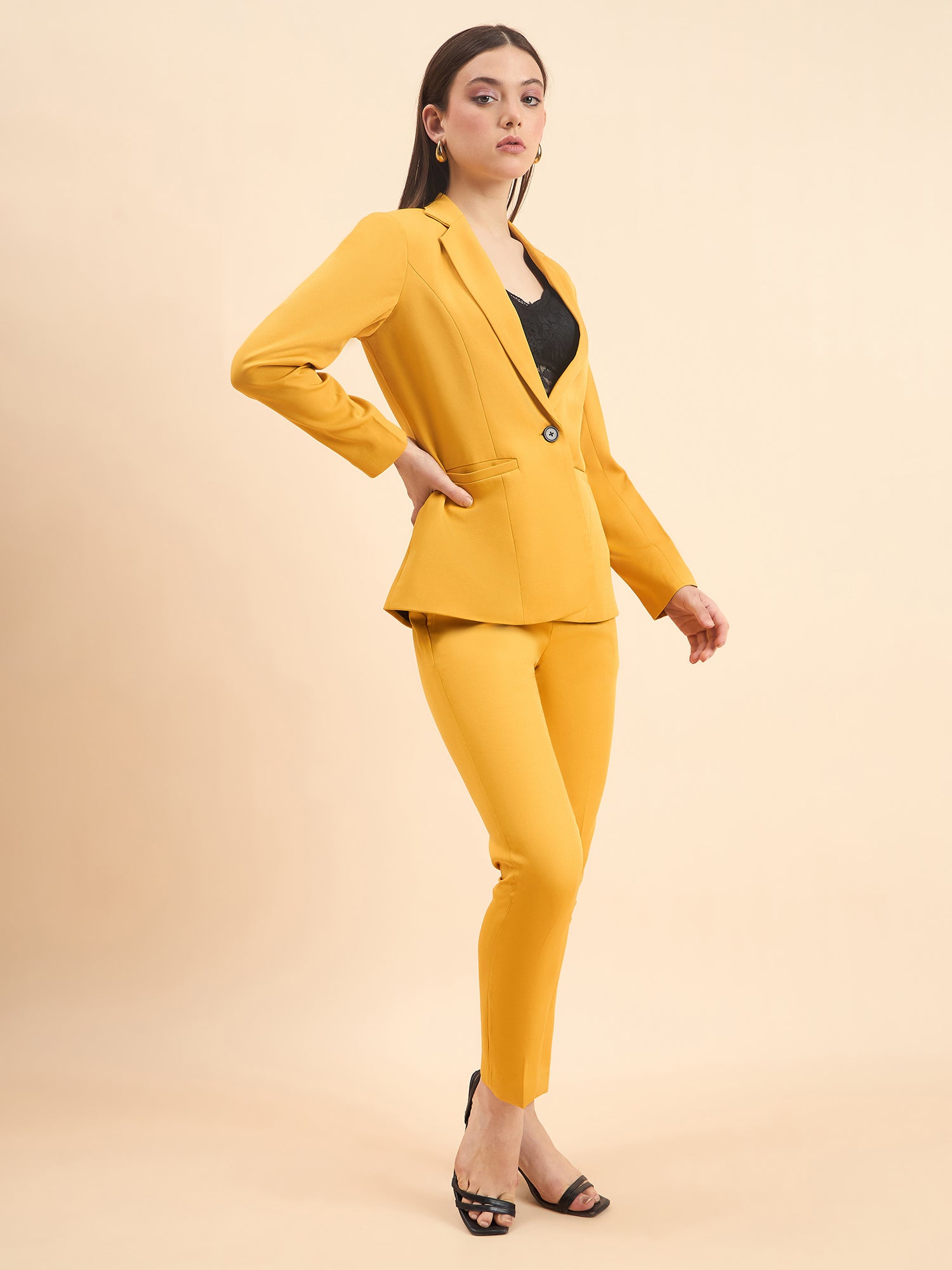 Women's Formal Pant Suit For Work- Mustard Yellow