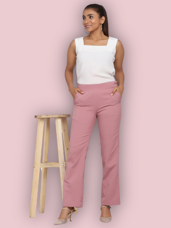 Poly Crepe Pink Trousers- Women’s Office Wear