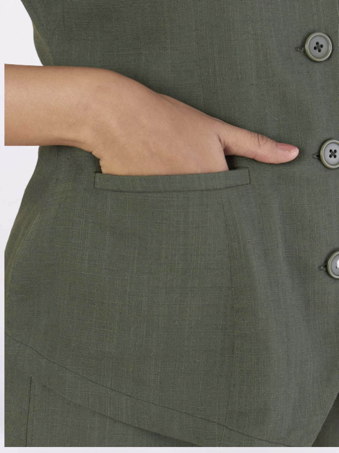 Women Olive Green V-Neck Vest With Straight Fit Trousers Co-Ord Set