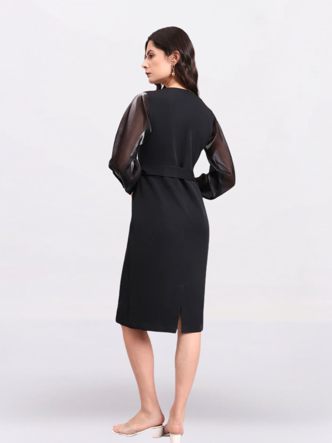 Women Black Stretch Midi Dress