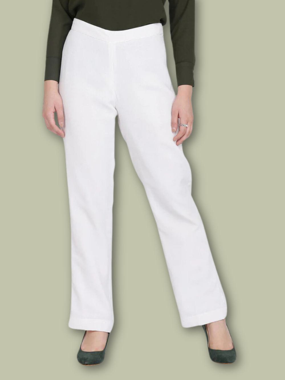 Poly Crepe Stretch Trouser - White