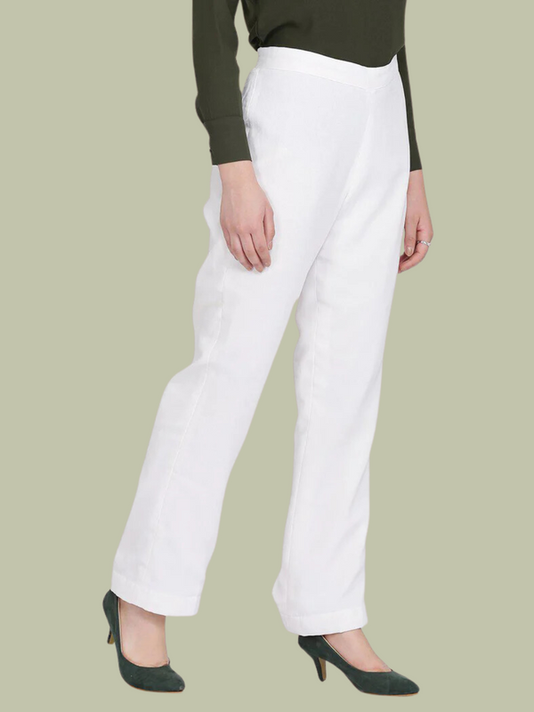 Poly Crepe Stretch Trouser - White