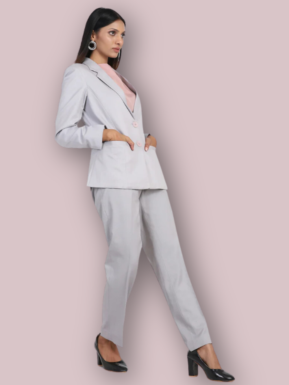 Poly Cotton Pant Suit - Grey