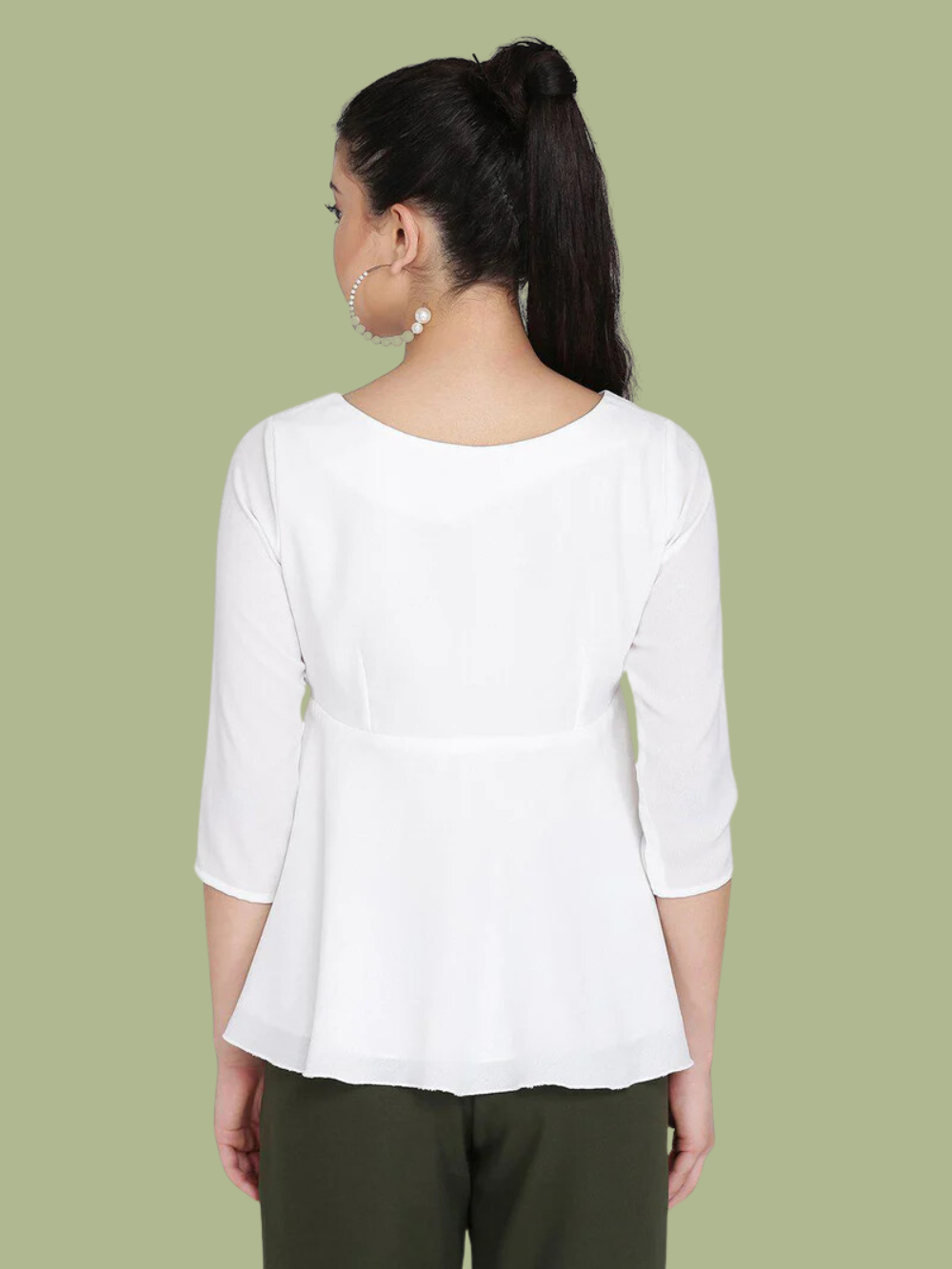 High Waist Flare Poly Moss Top - White