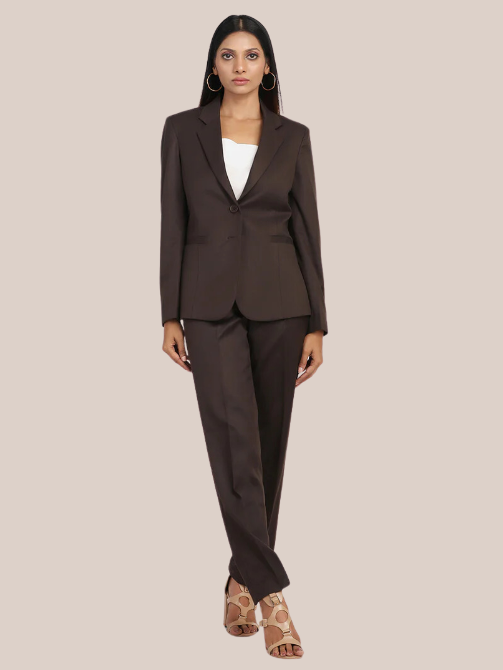 Poly Cotton Pant Suit - Chocolate Brown