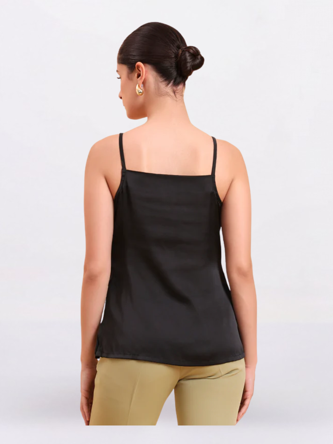 Women Black Cowl Neck Satin Tank Top