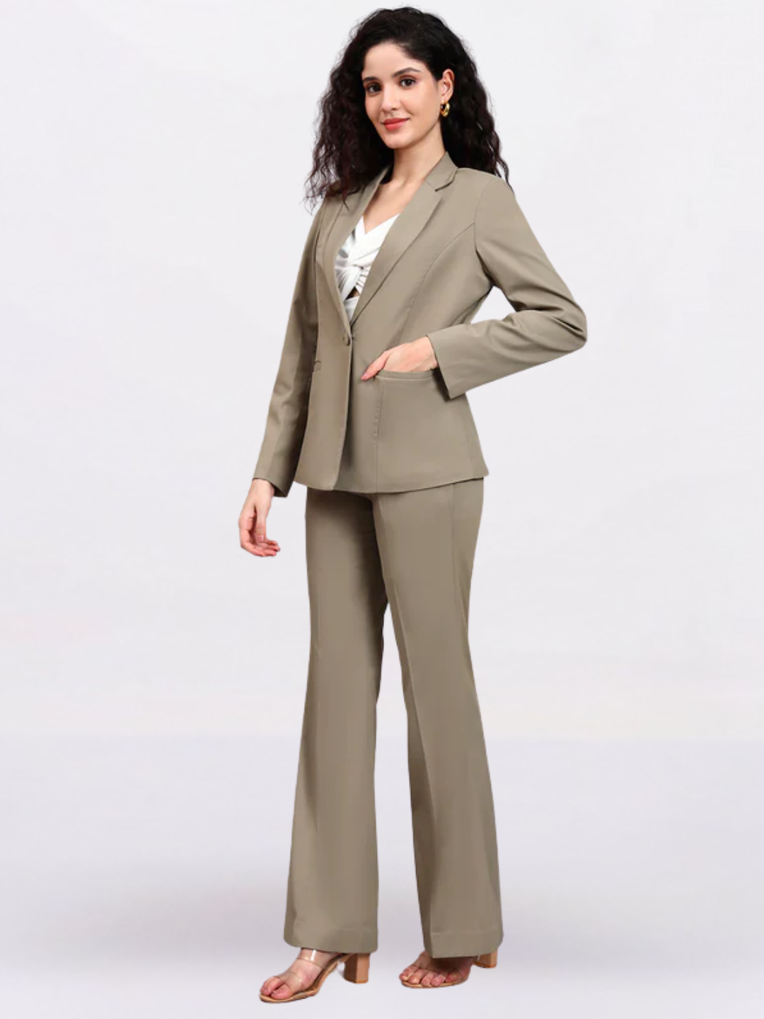 Women Pastel Fern Green Formal Powersuit