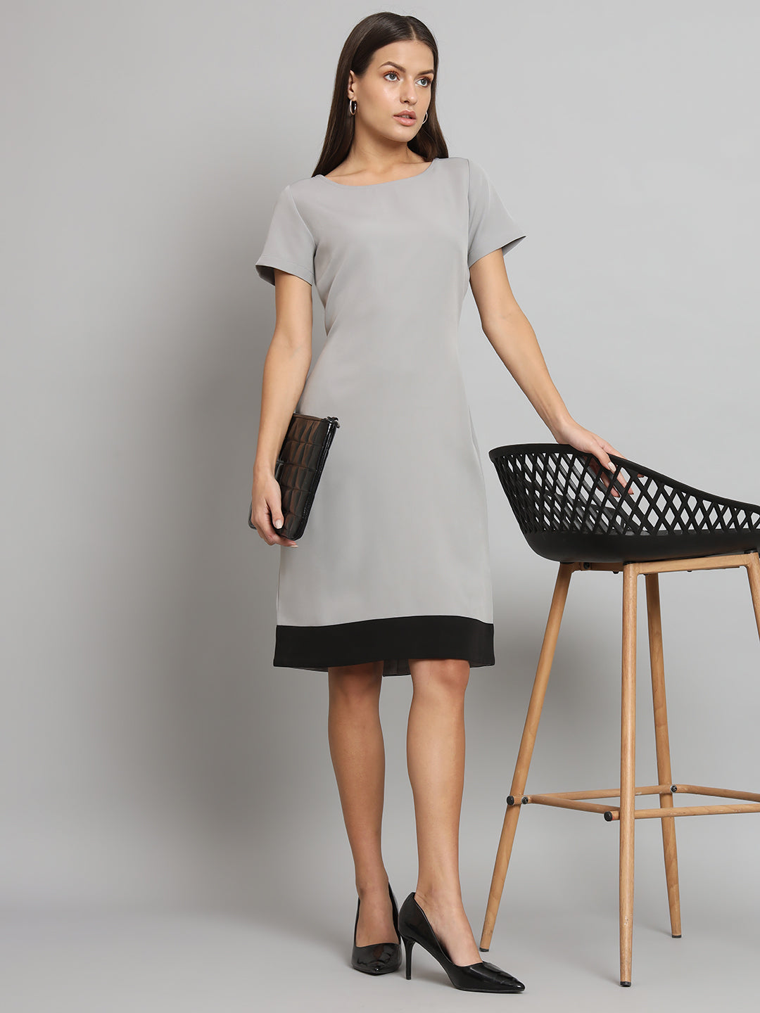 Stretch Color blocked Dress- Grey
