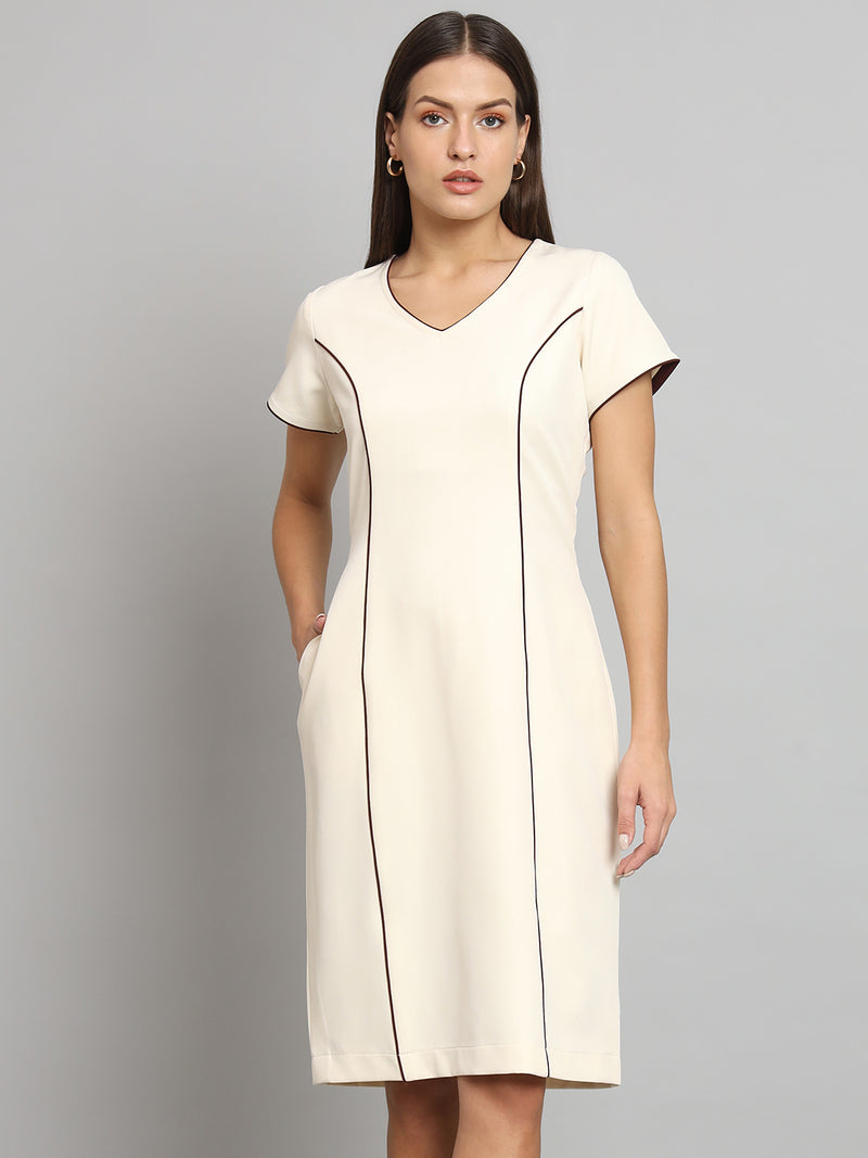Piping Detailed dress- Off White