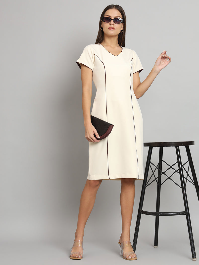Piping Detailed dress- Off White