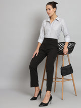Striped Collared Shirt- White and Grey