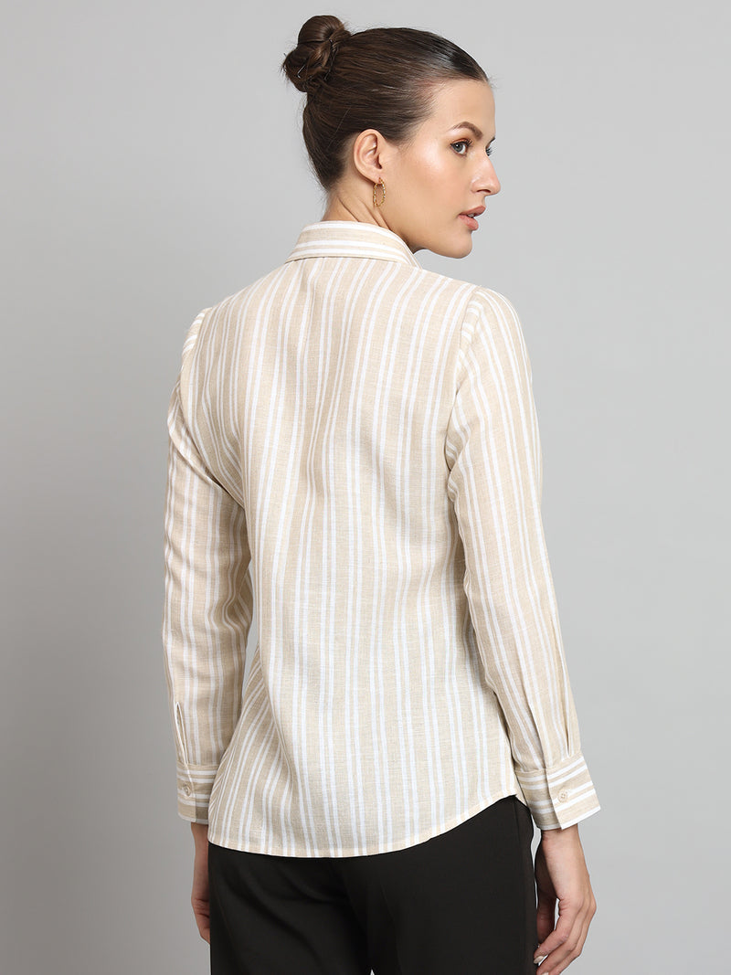Striped Collared Shirt- Beige and Off white