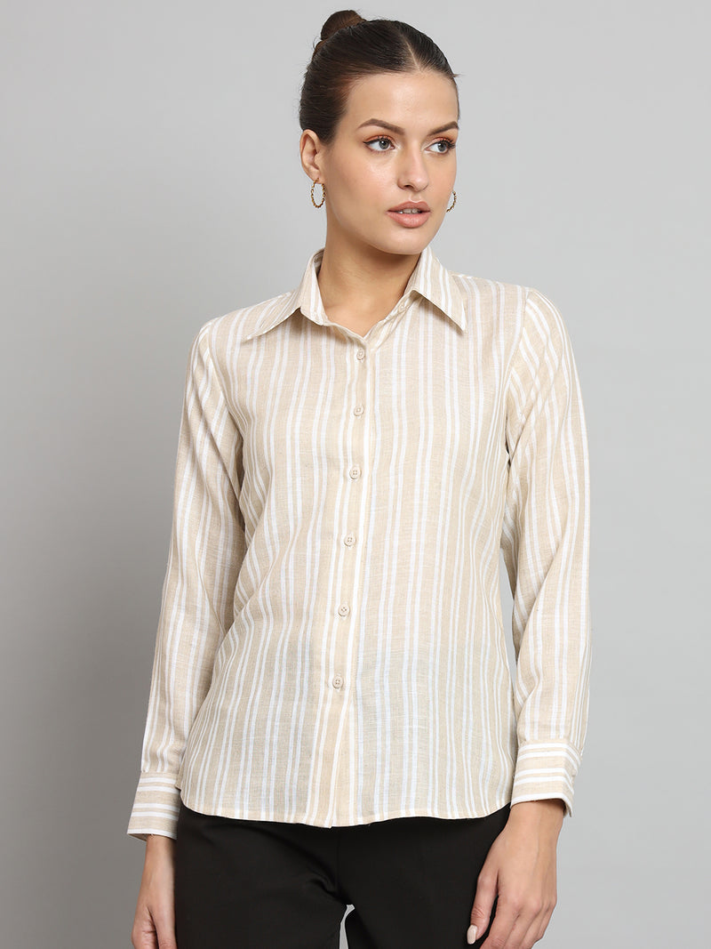 Striped Collared Shirt- Beige and Off white
