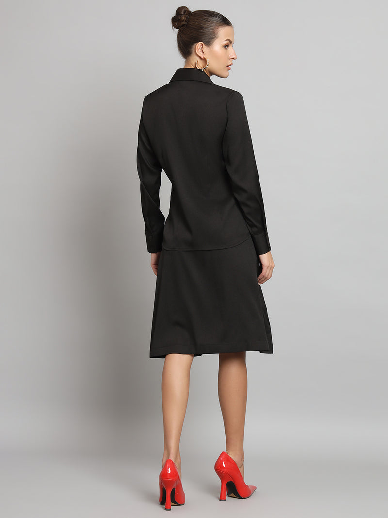 Poly Moss A Line Skirt Suit - Black