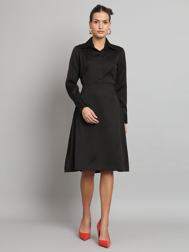 Poly Moss A Line Skirt Suit - Black