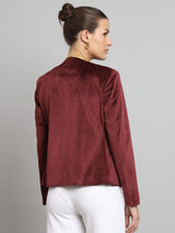 Short Velvet jacket without collar- Maroon